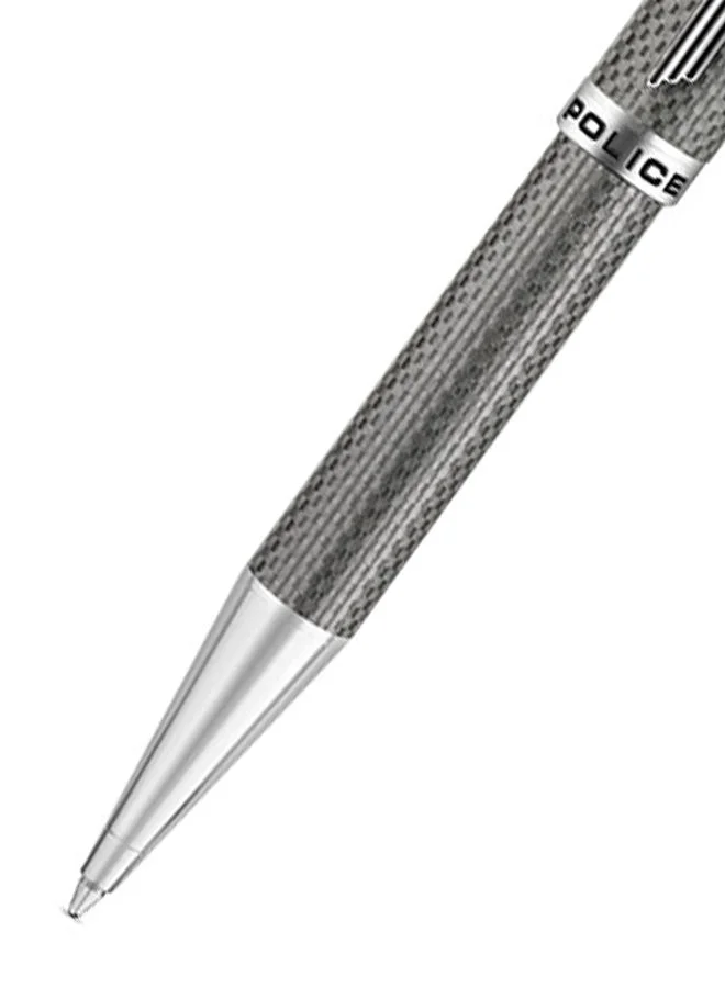 POLICE Corbel Dark Grey Carbon Fibre With Stainless Steel Trims Medium Drill Point Gents Pen
