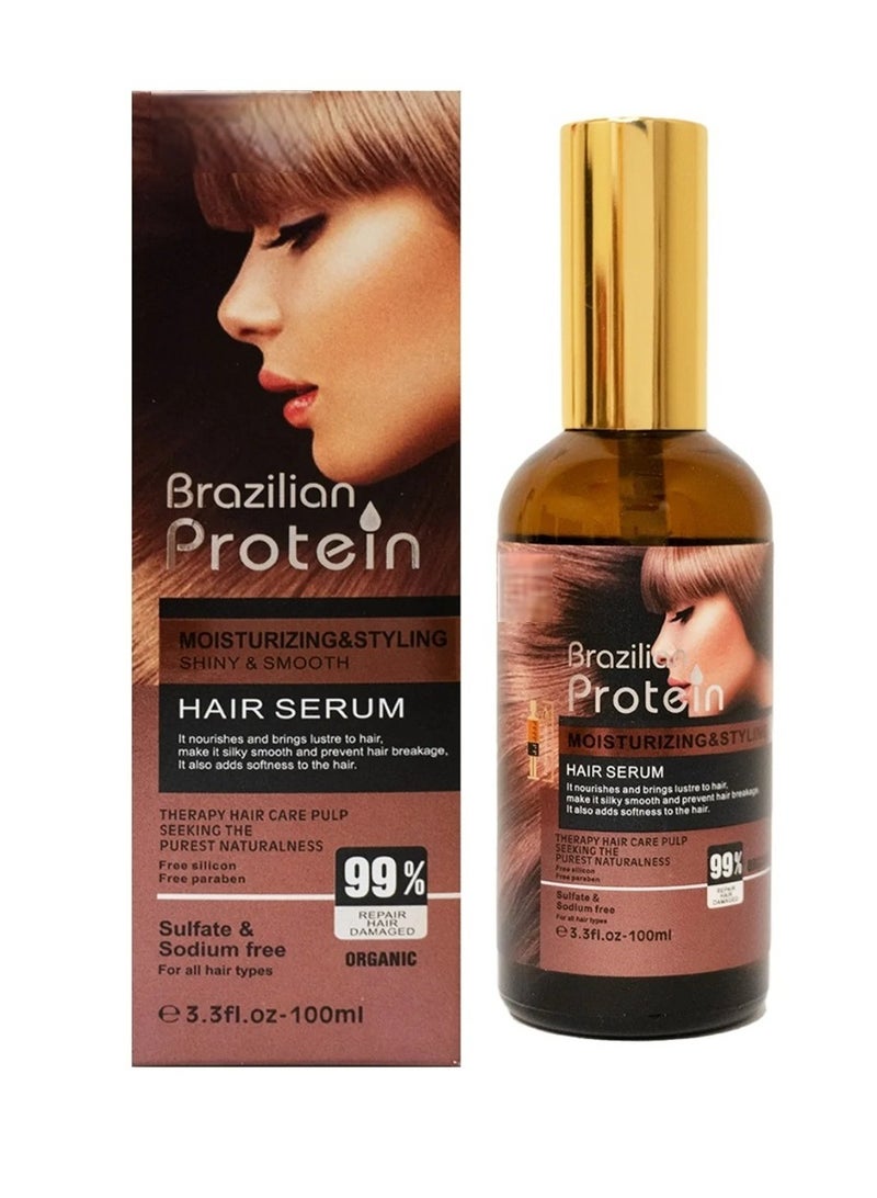 Brazilian Protein Hair Serum 100ml | Moisturizing & Styling, Shine & Smooth, Frizz Control, Heat Protection for All Hair Types - Image 1