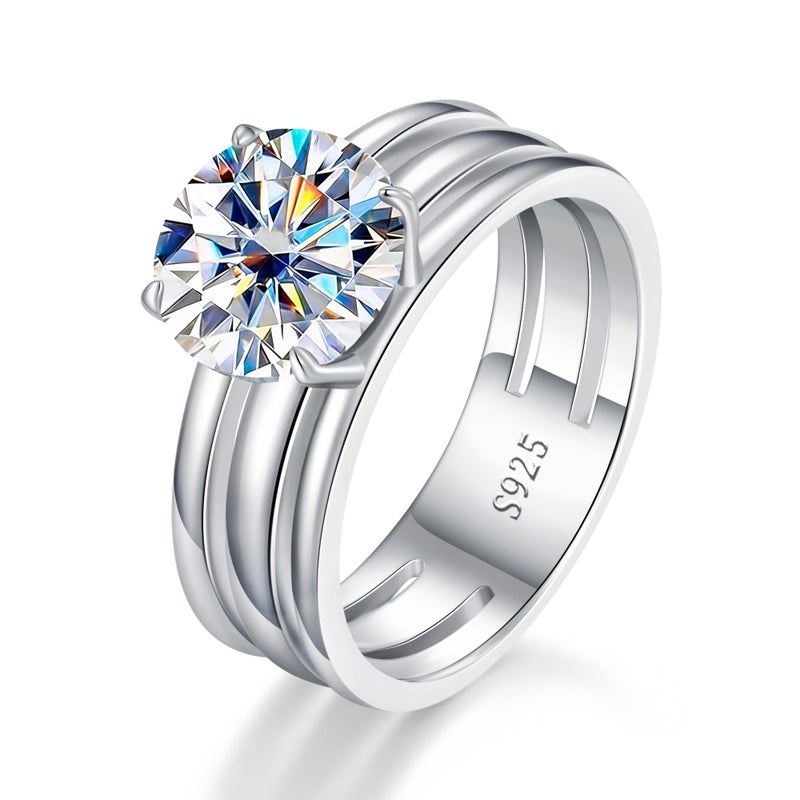 AVECON 3 Carat Round CZ Wedding Ring for Her, 925 Sterling Silver White Gold Plated Bridal Ring - Size 7 - Image 1