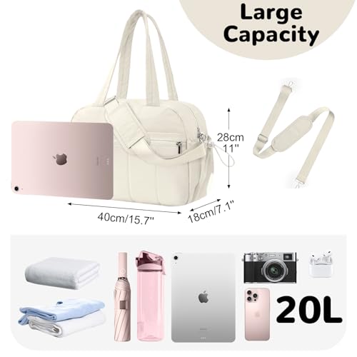 Outplea Puffer Small Gym Bag with Wet Pocket for Women 20L Quilted Personal Item Carry on Duffel Bag for Airplane Lightweight Travel Duffle Overnight Weekender Bags White - Image 3