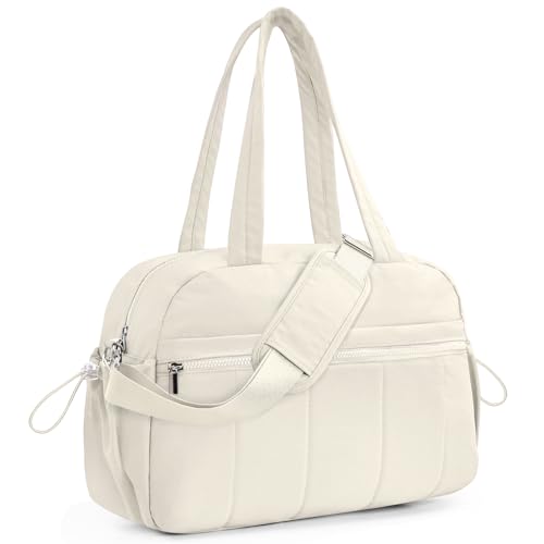 Outplea Puffer Small Gym Bag with Wet Pocket for Women 20L Quilted Personal Item Carry on Duffel Bag for Airplane Lightweight Travel Duffle Overnight Weekender Bags White - Image 1