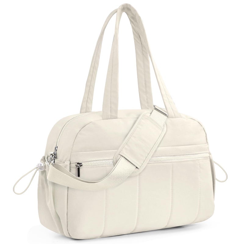 Outplea Puffer Small Gym Bag with Wet Pocket for Women 20L Quilted Personal Item Carry on Duffel Bag for Airplane Lightweight Travel Duffle Overnight Weekender Bags White - Image 2