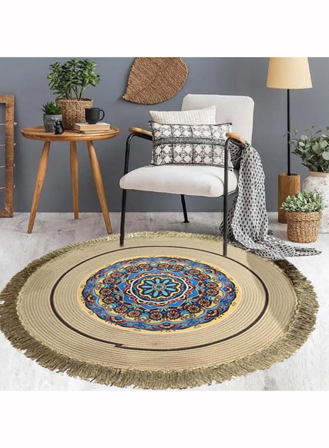 HOME TASTE Hometaste Timeless Elegance Hand-Braided Tassel Area Rugs For Modern And Vintage Decor,Area Rug Carpet Soft Floor Mats Round Boho Handwoven Tassel Carpet Mats And Rugs (Style_1, Small_ 100X100Cm) 
