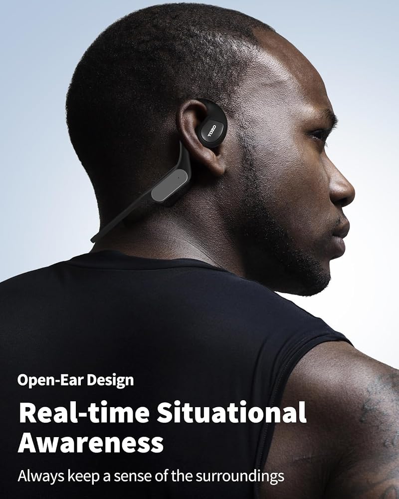 TOZO OpenReal Open Ear Headphones Bluetooth 5.3 Air Conduction Wireless Headphones Sport Earbuds with Premium Sound, Dual-Mic Call Noise Reduction Earphones with Hair Band for Running Cycling Black - Image 2