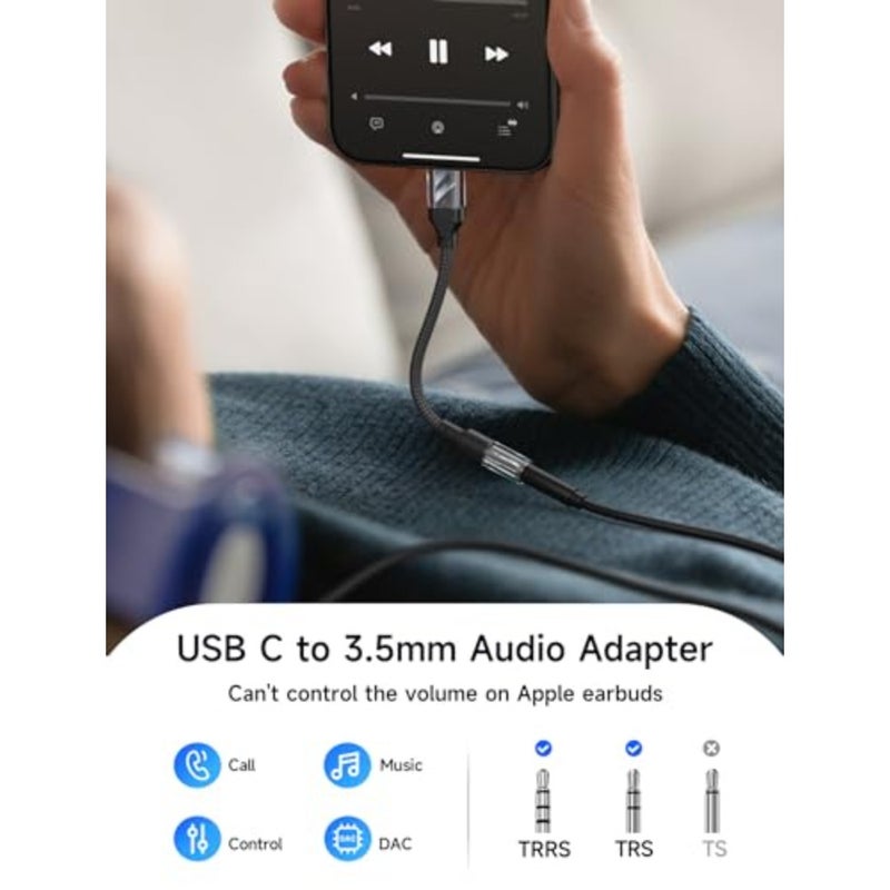 محول AUX إلى USB C لهاتف iPhone 17 Pro Max، دونجل صوت USB C إلى 3.5 مم من الألومنيوم الأسود، صوت عالي الدقة مع زمن وصول منخفض - Image 2