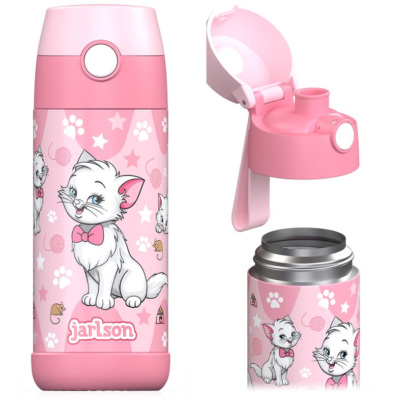 Jarlson Mali Childrens Water Bottle Thermal Stainless Steel Water Bottle BPAFree LeakProof Childrens Bottle with Chug Lid Bottle for School Nursery Cat Star 350 ml
