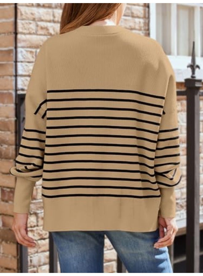 NIBEMINENT Women's Oversized Batwing Sweaters 2025 Fall Outfits Trendy Crewneck Knit Side Slit Fashion Pullover Tops - Image 4