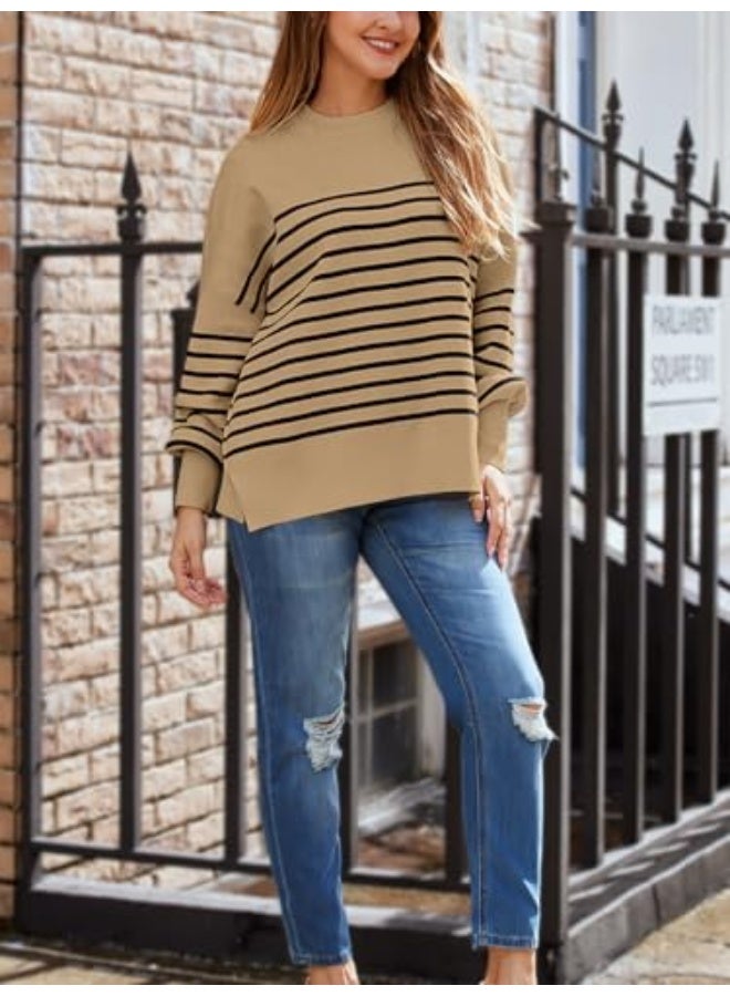 NIBEMINENT Women's Oversized Batwing Sweaters 2025 Fall Outfits Trendy Crewneck Knit Side Slit Fashion Pullover Tops - Image 5