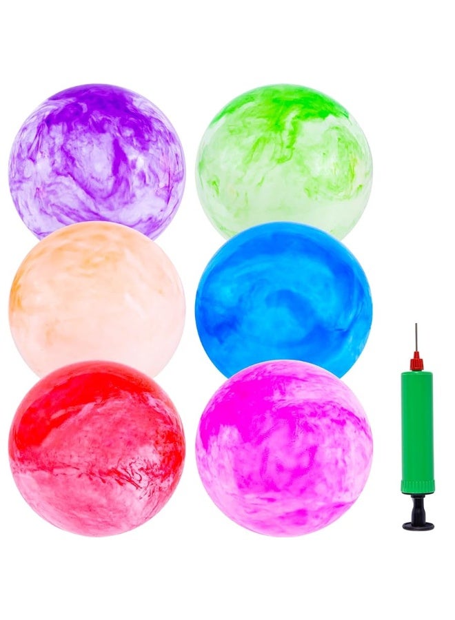 3 otters 6PCS Bouncy Balls for Kids, Marbleized Bouncy Balls with Pump Inflatable Sensory Balls Kickball Dodge Ball for Kids Adult Summer Beach Outdoor Game - Image 1
