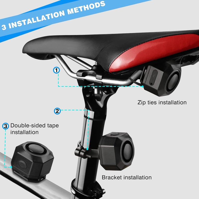 wsdcam USB Rechargeable Bike Alarm with Remote 110dB Loud Volume Adjustable Wireless Vehicle Security Alarm System Anti Theft Vibration Motion Sensor Alarm for Car Trailer Motorcycle Scooter Ebike - Image 5