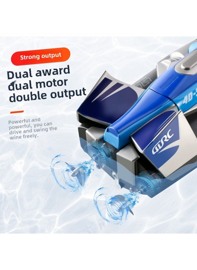 Remote Control Boat High-horsepower Water Large High-speed Speedboat Charging Electric Underwater Children's Boys' Ship Model Toys-Colour:Extra Large 40cm Water-cooled High-speed Speedboat - Silver (45km/h)-Specification: Includes Four Sets Of Batteries/charging Cables - Gift  - Image 3