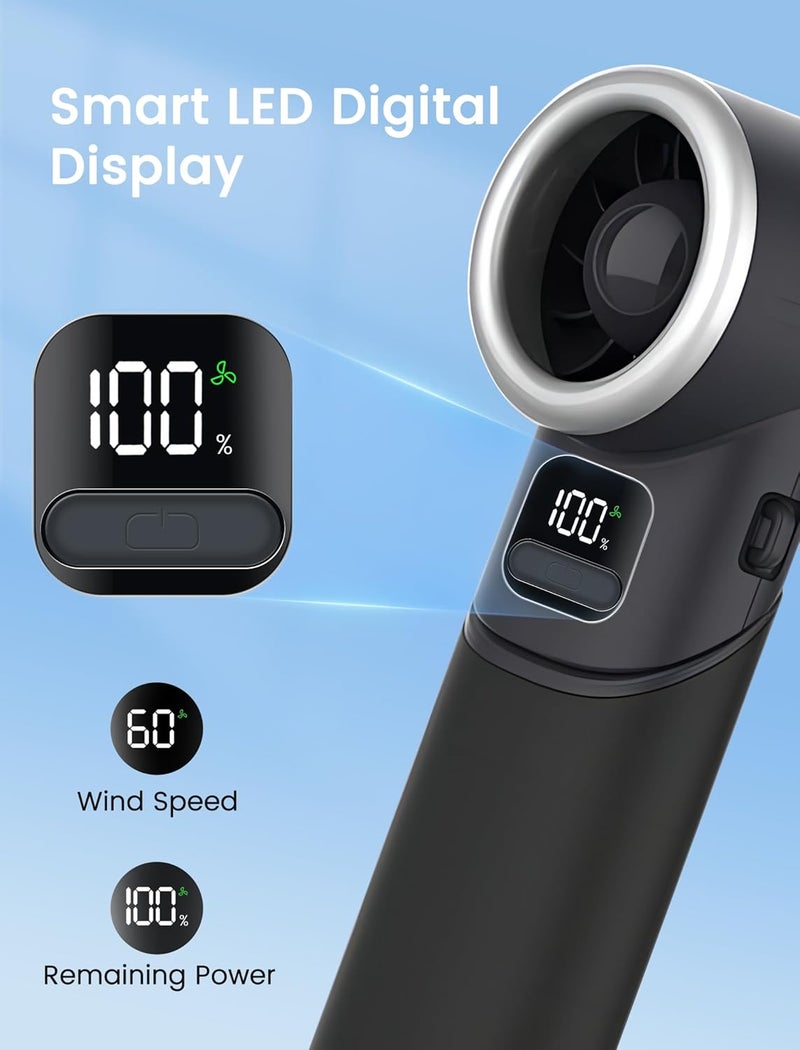 MERTTURM Powerful Handheld Portable Fan[11H Real Standby], Rechargeable Foldable Turbo Fan with 5 Speeds, Battery Levels Display, Personal Mini Travel Pocket Fan for Travel Outdoor Gift-Black - Image 4