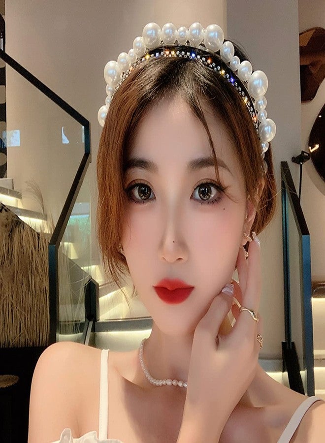 Xerling Pearl Headband Rhinestone Hairband for Women Girls Dainty Bridal Wedding Hair Accessories Crystal Headpiece for Daily Headwear - Image 4