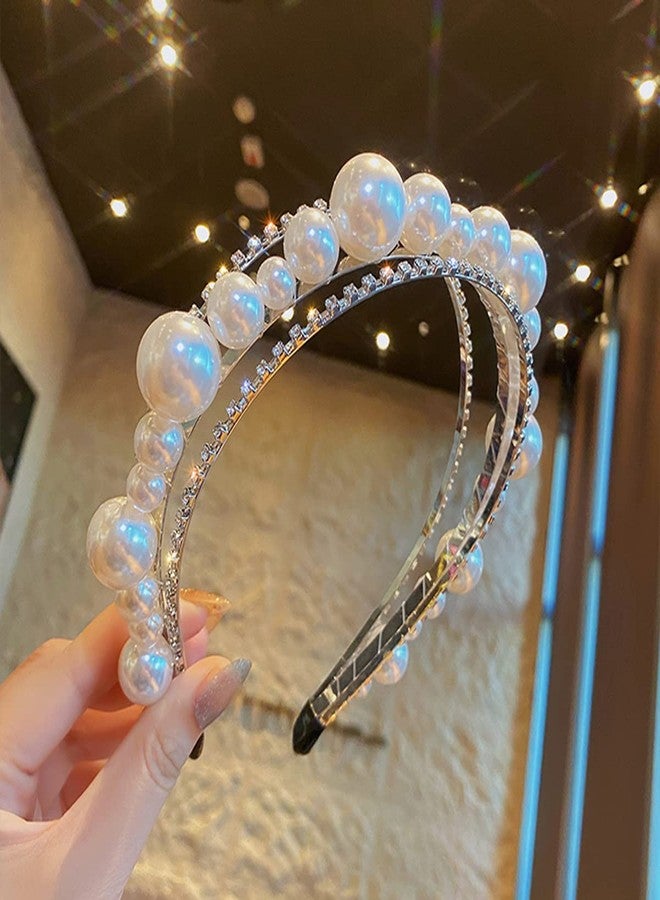 Xerling Pearl Headband Rhinestone Hairband for Women Girls Dainty Bridal Wedding Hair Accessories Crystal Headpiece for Daily Headwear - Image 2