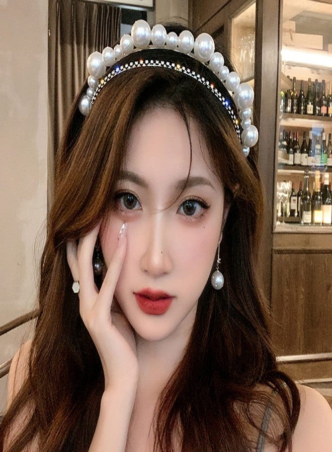 Xerling Pearl Headband Rhinestone Hairband for Women Girls Dainty Bridal Wedding Hair Accessories Crystal Headpiece for Daily Headwear - Image 1