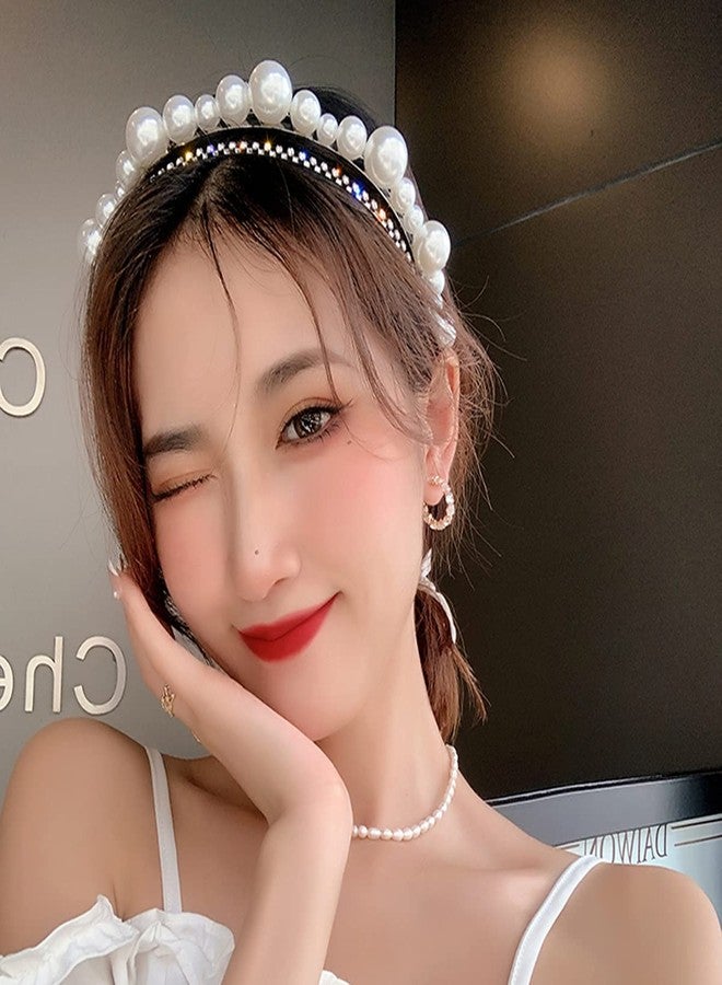 Xerling Pearl Headband Rhinestone Hairband for Women Girls Dainty Bridal Wedding Hair Accessories Crystal Headpiece for Daily Headwear - Image 5