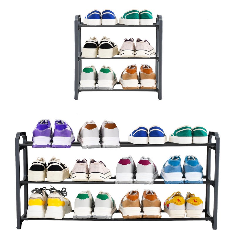 Happhom 3Tier Expandable Shoe Organizer  Space Saver Shoe Shelf with Smart Design for Closet Entryway and Small Spaces Dark Grey CSR01