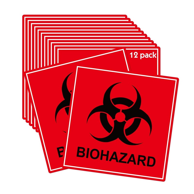 12 Pack Biohazard Stickers Sign Biohazard Warning Labels 4Inch Universal Biohazard Symbol Vinyl Waterproof Hazardous Materials Warning Stickers for Labs Hospitals and Industrial Use