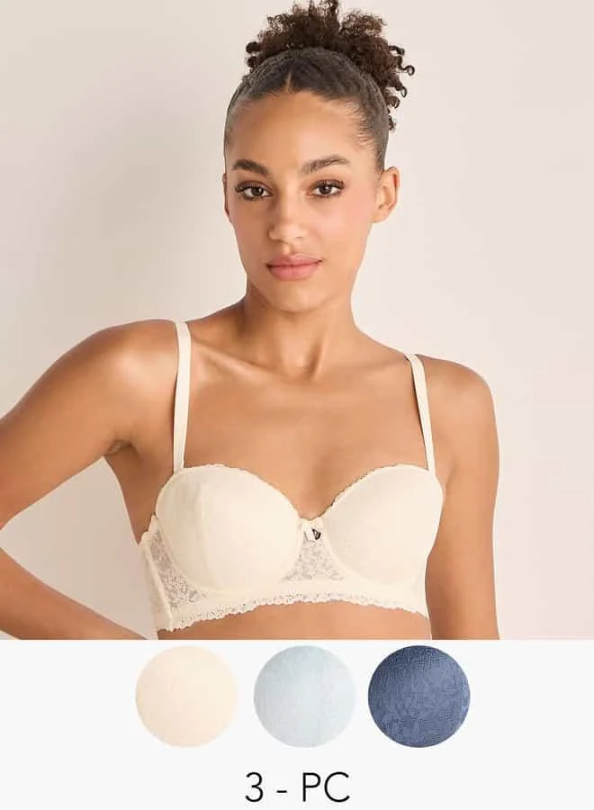 Splash FAV Set of 3 - Lace Textured Balconette Bra with Adjustable Straps