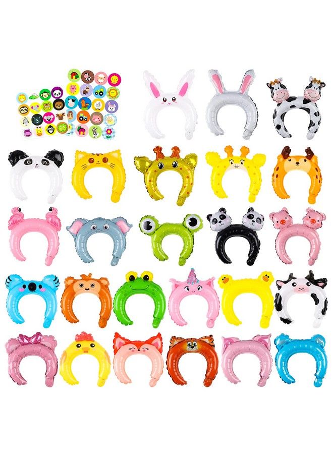 MALLMALL6 50P Zoo Animal Inflatable Headbands Wildlife Balloon Hair Hoop Include Forest Safari Farm Animals Jungle Theme Birthday Party Supplies With Animal Stickers Party Favors Costumes For Kids  - Image 1