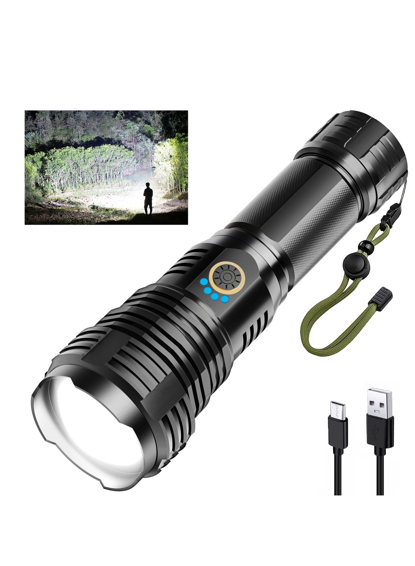 90000 lumen rechargeable flashlight 3 Pack LED Flashlights High Lumens, 90,000LM Super Bright Flashlight, Adjustable 5 Modes Powerful Flash Light with USB Cable, Waterproof Handheld for Home Camping Emergencies slip handle design Rechargeable LED Flashlight 90000 High