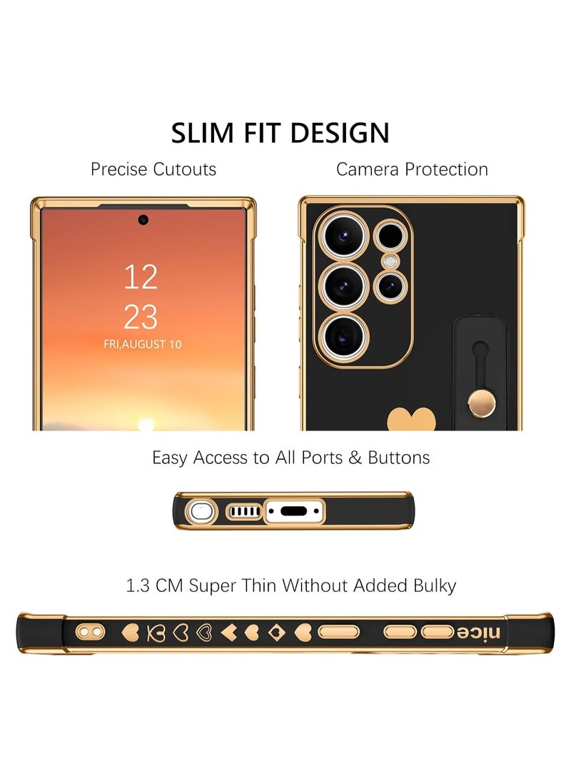 VKL Samsung S23 Ultra Case, Slim Cute Luxury Shockproof with Strap Heart Design Soft Bumper Women Men Girl Protective Phone Cover for Samsung Galaxy S23 Ultra 6.8 inch, Wrist Strap Holder, Black/Gold - Image 4
