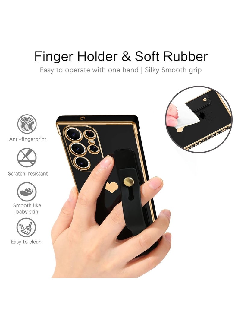 VKL Samsung S23 Ultra Case, Slim Cute Luxury Shockproof with Strap Heart Design Soft Bumper Women Men Girl Protective Phone Cover for Samsung Galaxy S23 Ultra 6.8 inch, Wrist Strap Holder, Black/Gold - Image 5