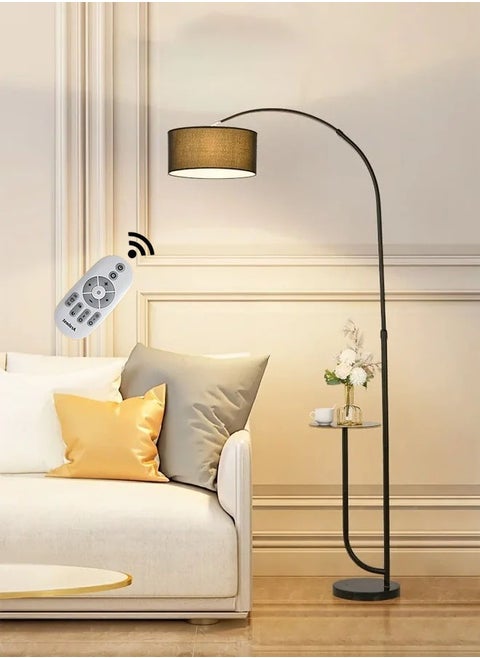 Three-Color Dimmable Vertical Floor Lamp With Warm Light Pure Natural Marble Base with Coffee Table Tray - with Remote Control Time Switch 70x185cm