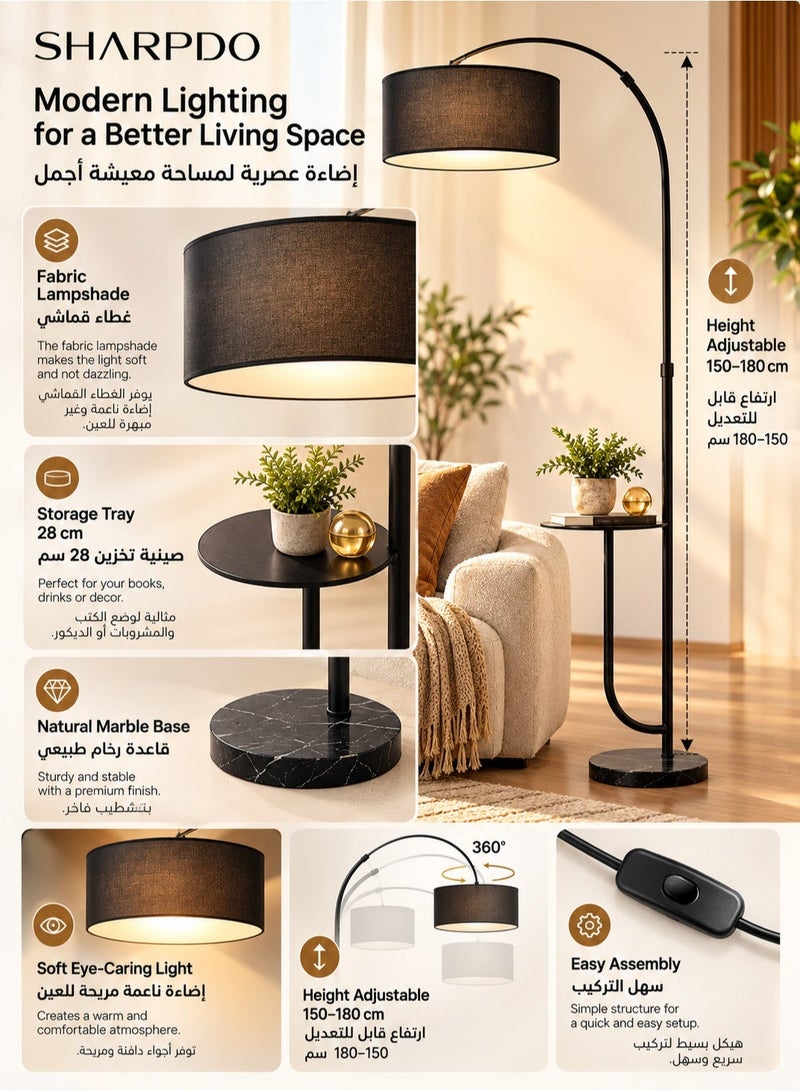 Sharpdo Three-Color Dimmable Vertical Floor Lamp With Warm Light Pure Natural Marble Base with Coffee Table Tray - with Remote Control Time Switch 70x185cm - Image 2
