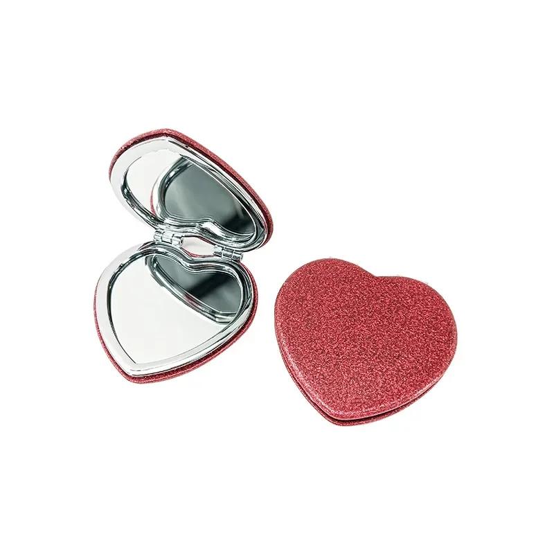 Heart-shaped PU folding makeup mirror custom small mirror PU double-sided mirror students carry folding makeup mirror(Pink) - Image 4