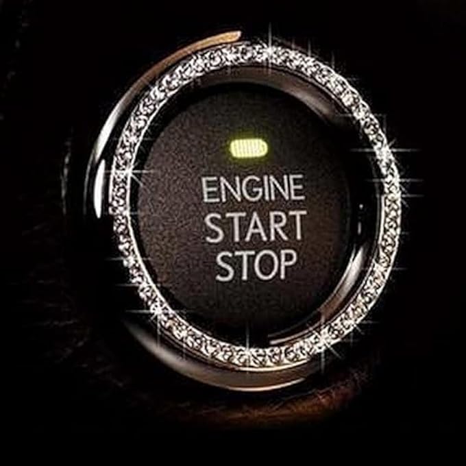 CRYSTAL RHINESTONE CAR BLING RING EMBLEM STICKER, BLING CAR ACCESSORIES FOR WOMEN, PUSH TO START BUTTON, KEY IGNITION STARTER & KNOB RING, INTERIOR GLAM CAR DECOR ACCESSORY (SILVER) - Image 1
