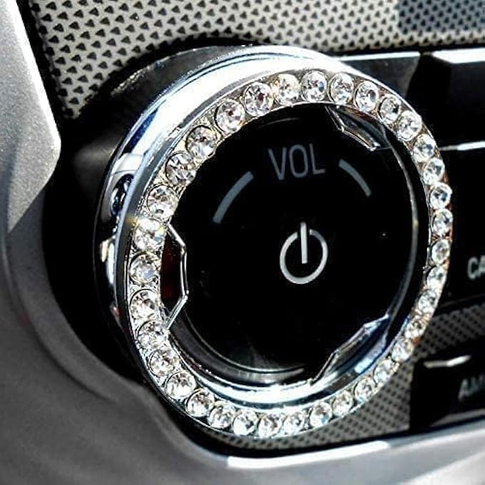 CRYSTAL RHINESTONE CAR BLING RING EMBLEM STICKER, BLING CAR ACCESSORIES FOR WOMEN, PUSH TO START BUTTON, KEY IGNITION STARTER & KNOB RING, INTERIOR GLAM CAR DECOR ACCESSORY (SILVER) - Image 2