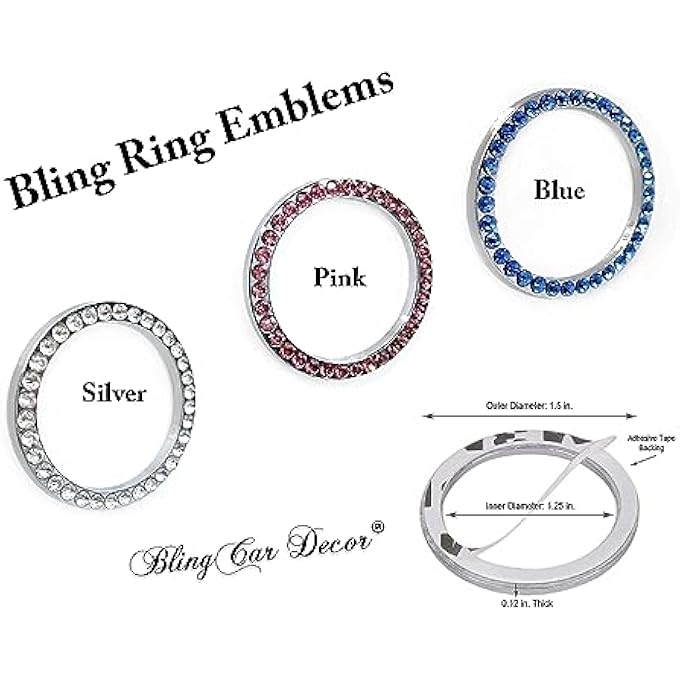 CRYSTAL RHINESTONE CAR BLING RING EMBLEM STICKER, BLING CAR ACCESSORIES FOR WOMEN, PUSH TO START BUTTON, KEY IGNITION STARTER & KNOB RING, INTERIOR GLAM CAR DECOR ACCESSORY (SILVER) - Image 4