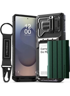VRS Design Damda Glide Ultimate Samsung Galaxy S25 ULTRA Case Cover Wallet with Semi Automatic Credit Card Holder Slot [4 Cards] & Camera Lens Protector Kickstand - Metallic Green  - Image 1