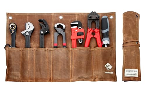 IRONCUBE Tool Organizer Bag 6 Pockets Wax Canvas Weatherproof RollUp Pouch for Hand Tools - Image 1