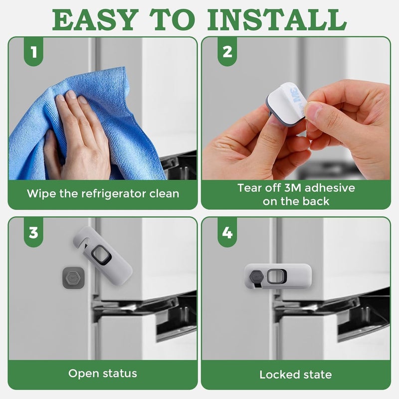 2Pcs Fridge Lock, Easy to Install Fridge Locks for Children, Fridge Locks No Tools Need or Drill, Fridge Child Lock Apply to Max 1 inch(25mm) Sealing Strip (Grey) - Image 4