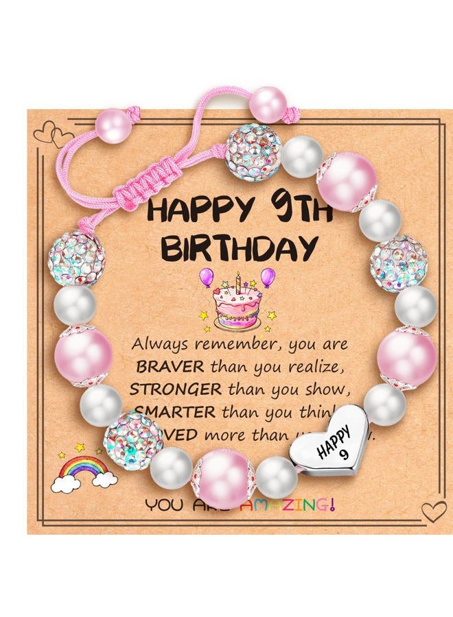 Esrial Happy 3 4 5 6 7 8 9 10 11 12 Year Old Birthday Gifts for Her, Adjustable Pink Pearl Heart Beaded Bracelet for Daughter Granddaughter Niece Birthday Christmas Gifts, 6in, Stone, no gemstone - Image 1