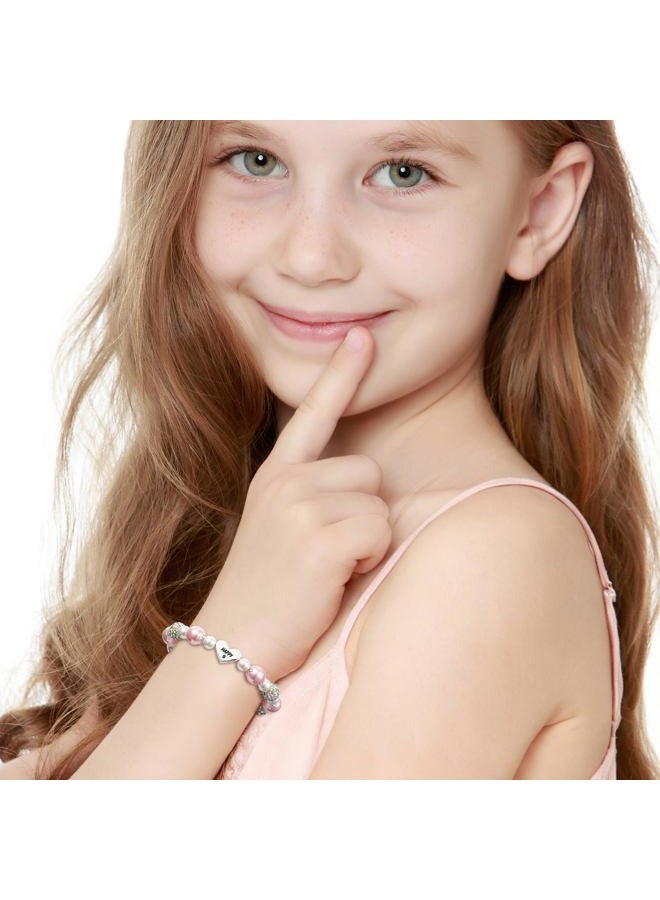 Esrial Happy 3 4 5 6 7 8 9 10 11 12 Year Old Birthday Gifts for Her, Adjustable Pink Pearl Heart Beaded Bracelet for Daughter Granddaughter Niece Birthday Christmas Gifts, 6in, Stone, no gemstone - Image 5