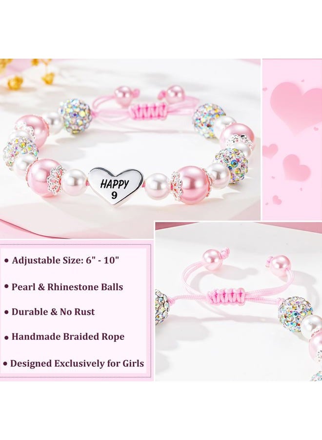 Esrial Happy 3 4 5 6 7 8 9 10 11 12 Year Old Birthday Gifts for Her, Adjustable Pink Pearl Heart Beaded Bracelet for Daughter Granddaughter Niece Birthday Christmas Gifts, 6in, Stone, no gemstone - Image 4