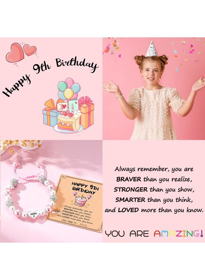 Esrial Happy 3 4 5 6 7 8 9 10 11 12 Year Old Birthday Gifts for Her, Adjustable Pink Pearl Heart Beaded Bracelet for Daughter Granddaughter Niece Birthday Christmas Gifts, 6in, Stone, no gemstone - Image 3