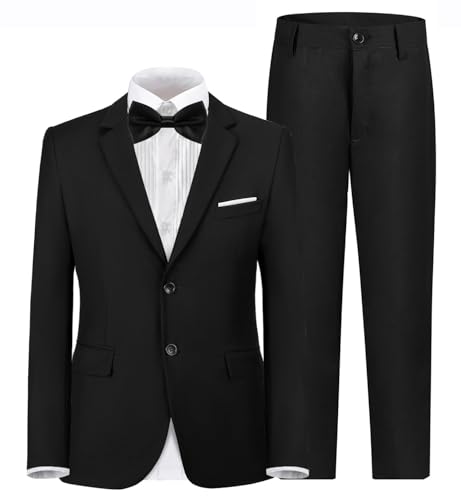 Yavakoor Boys Suit for Big Boy 4 Piece Blazer Pants Shirt and Bowtie Black Tuxedo Size 10 - Image 1