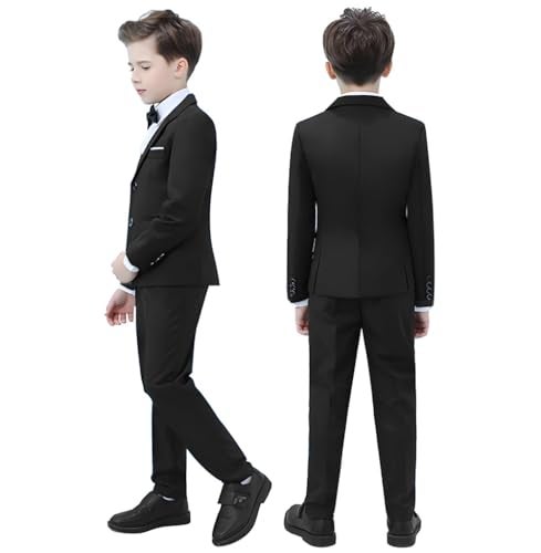 Yavakoor Boys Suit for Big Boy 4 Piece Blazer Pants Shirt and Bowtie Black Tuxedo Size 10 - Image 3