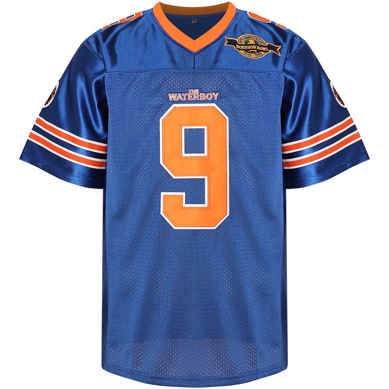 Phoneutrix Bobby Boucher #9 The Waterboy Adam Sandler Movie Mud Dogs Bourbon Bowl Football Jersey (Blue, X-Large) - Image 1