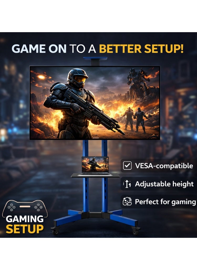 BEETEC Mobile TV Stand for 32–75 Inch Screens, Heavy-Duty Rolling TV Cart, Max VESA 600×400, Tilt Range ±10°, Max Load 50kg, Height Ajustable, Lockable Wheels, Blue | T1500B - Image 2