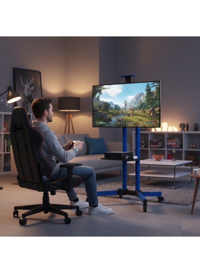 BEETEC Mobile TV Stand for 32–75 Inch Screens, Heavy-Duty Rolling TV Cart, Max VESA 600×400, Tilt Range ±10°, Max Load 50kg, Height Ajustable, Lockable Wheels, Blue | T1500B - Image 5