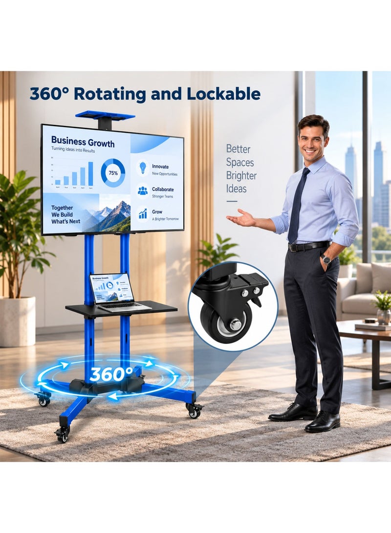 BEETEC Mobile TV Stand for 32–75 Inch Screens, Heavy-Duty Rolling TV Cart, Max VESA 600×400, Tilt Range ±10°, Max Load 50kg, Height Ajustable, Lockable Wheels, Blue | T1500B - Image 3