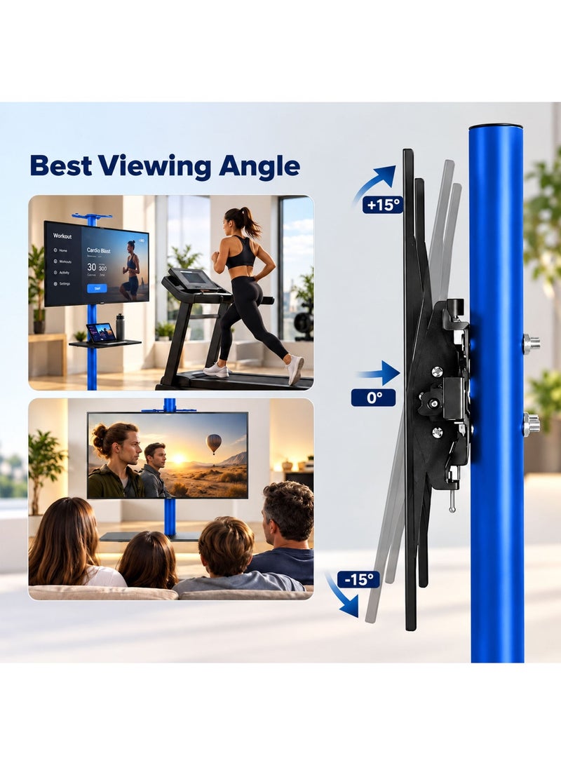 BEETEC Mobile TV Stand for 32–75 Inch Screens, Heavy-Duty Rolling TV Cart, Max VESA 600×400, Tilt Range ±10°, Max Load 50kg, Height Ajustable, Lockable Wheels, Blue | T1500B - Image 4
