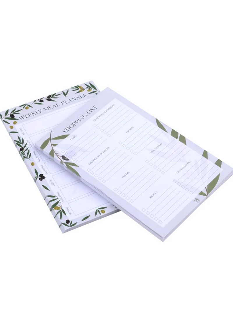 Prickly Pear Olive Set Of 2 Magnetic Meal Planner With Shopping List