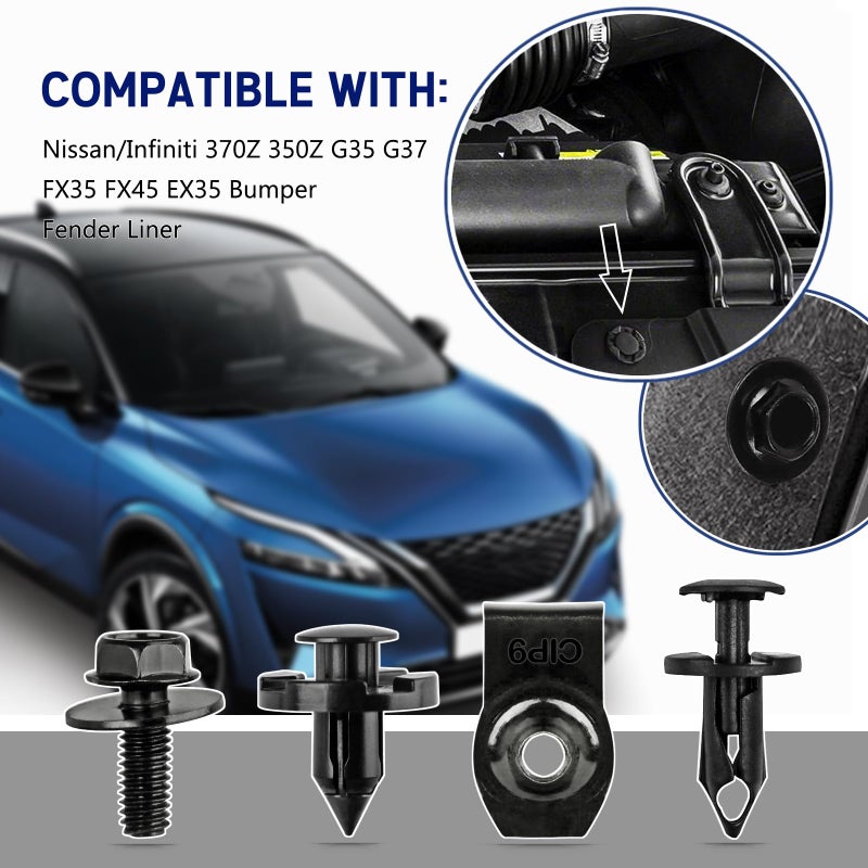 UNIGT 60PCS Engine Under Cover Splash Shield Guard Body Bolts Compatible with Nissan/Infiniti 370Z 350Z G35 G37 FX35 FX45 EX35 Bumper Fender Liner Push Retainer Fastener Rivet Clips with Tool - Image 5