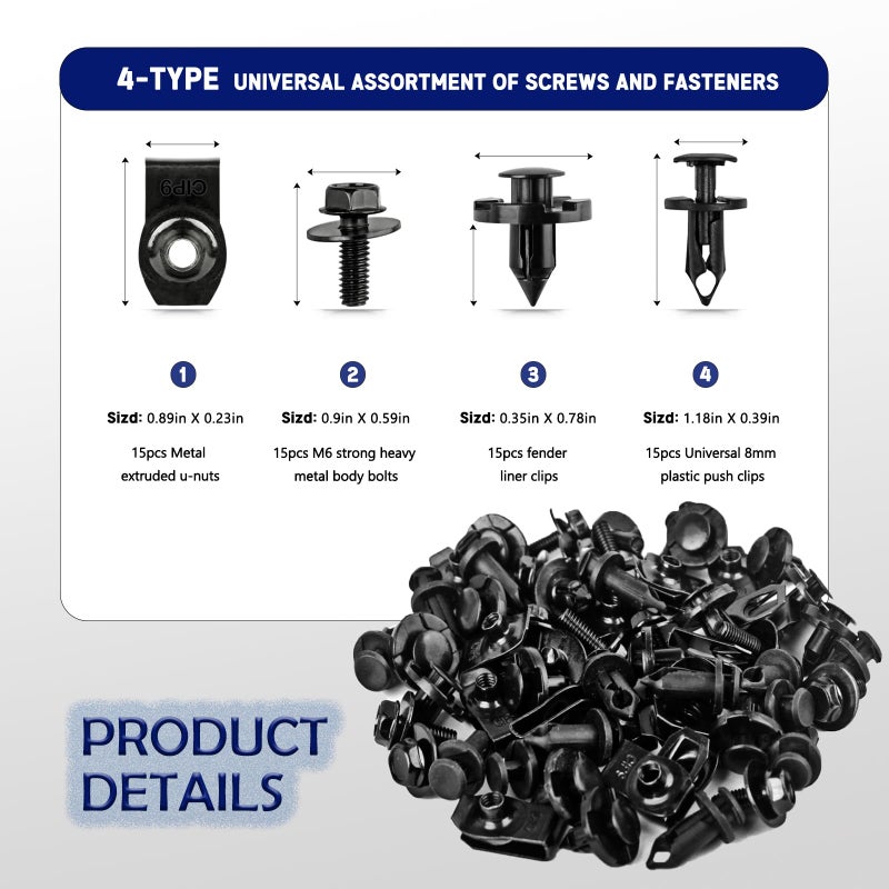 UNIGT 60PCS Engine Under Cover Splash Shield Guard Body Bolts Compatible with Nissan/Infiniti 370Z 350Z G35 G37 FX35 FX45 EX35 Bumper Fender Liner Push Retainer Fastener Rivet Clips with Tool - Image 3